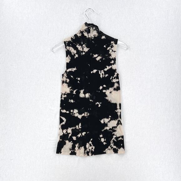 ENZA COSTA Cotton Mesh Sleeveless Turtleneck Top Womens Medium Black Tie Dye NEW - Picture 3 of 11